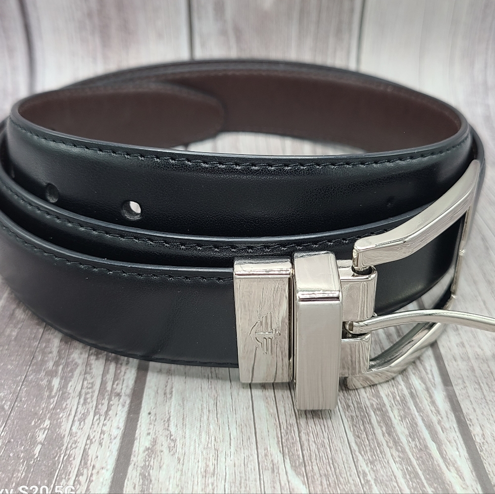 Dockers Black Brown Reversible Synthetic Leather Belt Mens Size 34